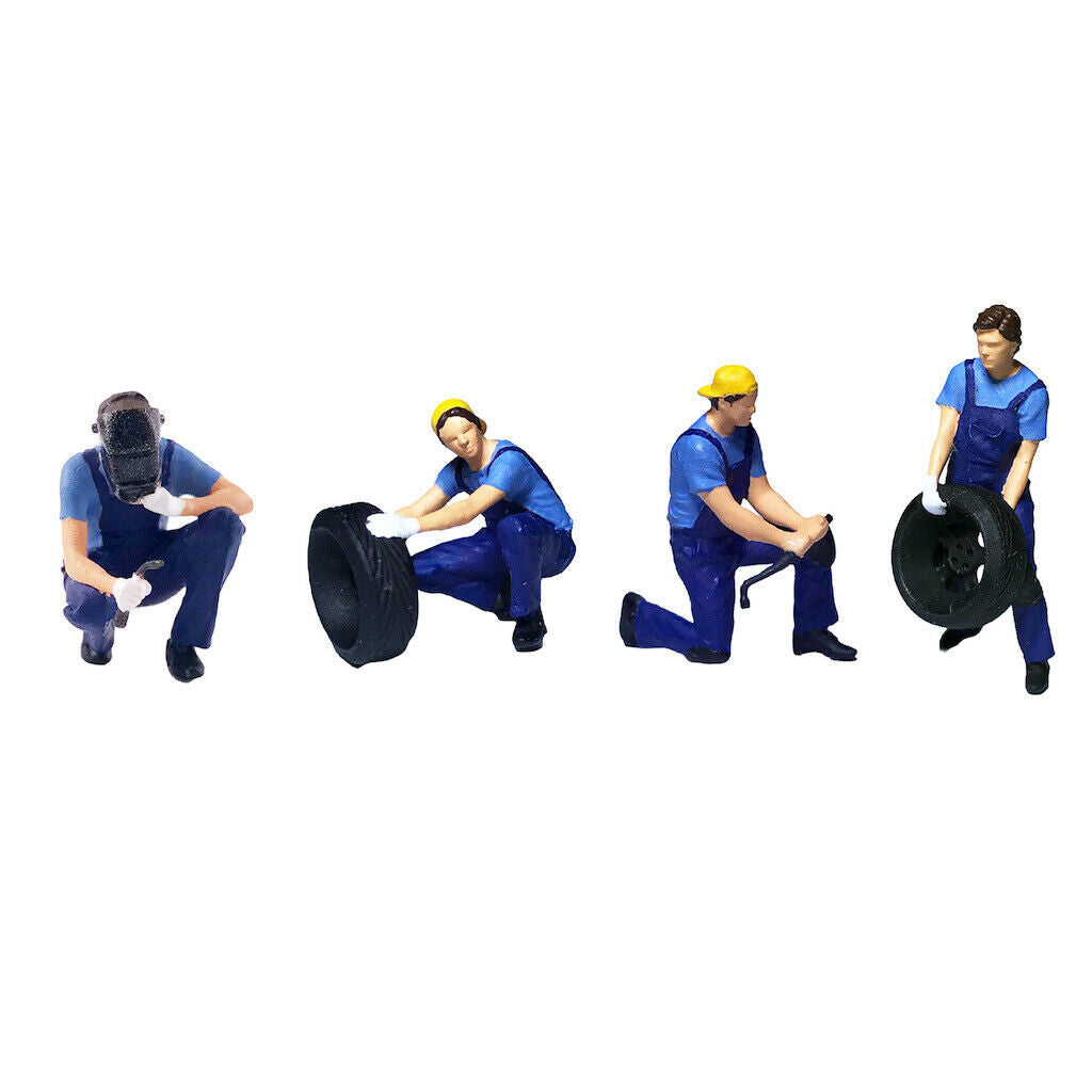 1:64 Painted Figure Mini Model Miniature Resin Diorama Car Repairman Repair Blue