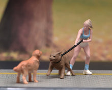 Load image into Gallery viewer, 1:64 Painted Figure Model Miniature Resin Sand Dog Walking Girl Lady Woman Pet
