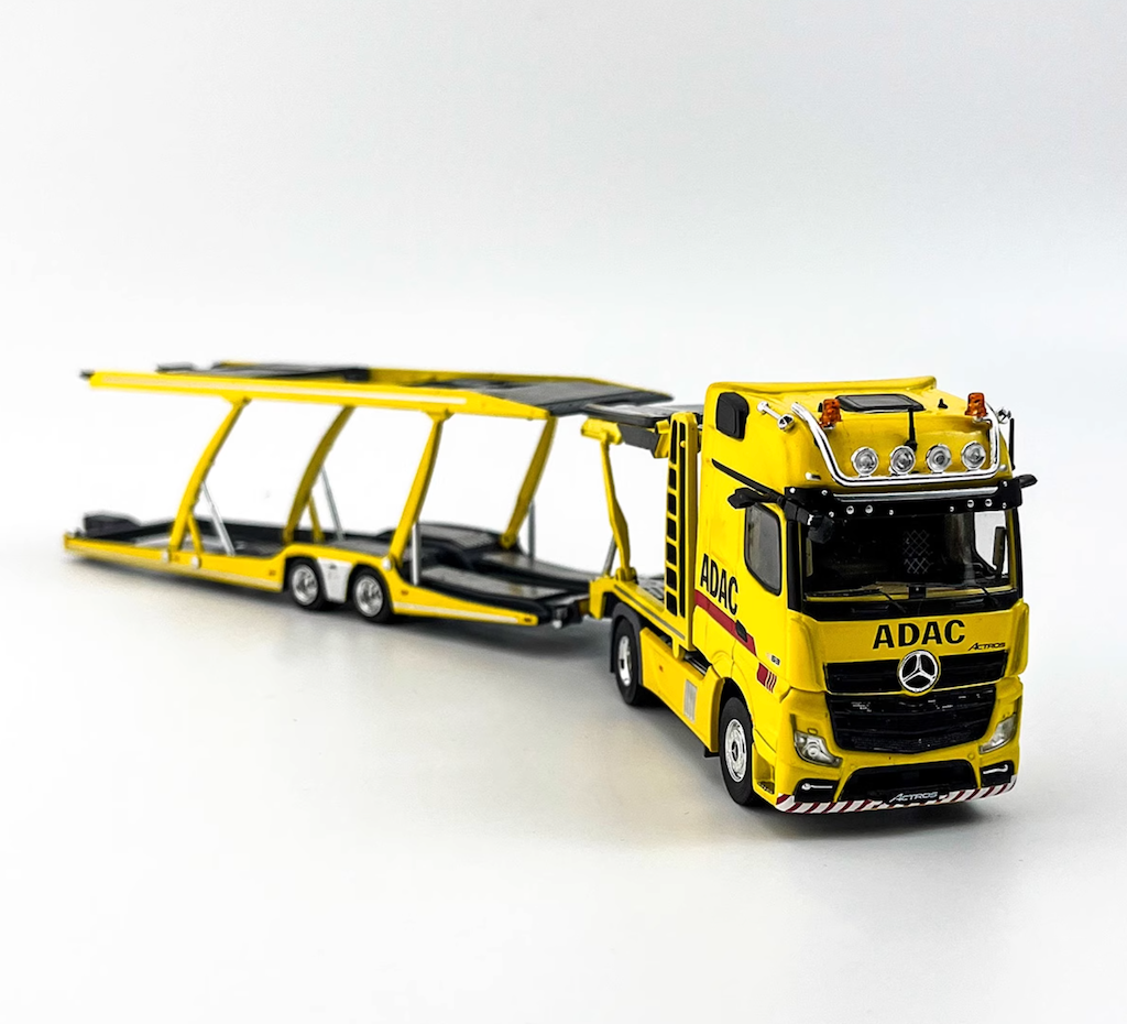 1:64 Yellow ADAC Actros Gigaspace 4x2 Trailer Truck Model Diecast Metal Car