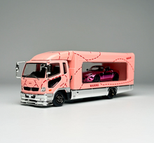 Load image into Gallery viewer, GCD 1:64 Pink Fuso Fighter Trailer Truck MX5 Sport Model Diecast Metal Car New Collection
