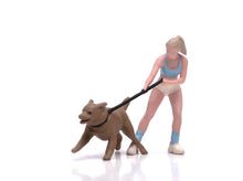 Load image into Gallery viewer, 1:64 Painted Figure Model Miniature Resin Sand Dog Walking Girl Lady Woman Pet
