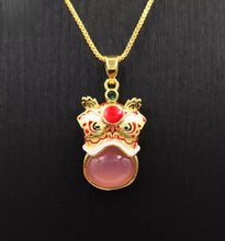 Load image into Gallery viewer, Nature Jade Traditional Lion Pendant Necklace Gift  Jewelry charm Blessing Pink
