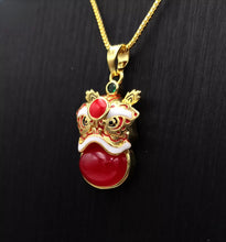 Load image into Gallery viewer, Nature Jade Traditional Lion Pendant Necklace Gift  Jewelry charm Blessing Red
