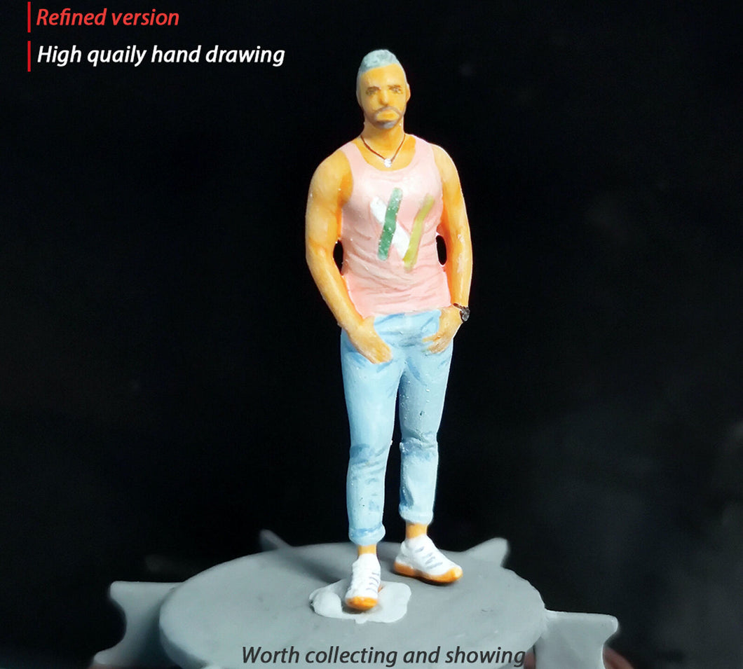 1:64 Painted Figure Mini Model Miniature Resin Diorama Toy Casual Vest Man Denim