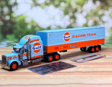 Load image into Gallery viewer, FINE 1:64 Gulf Racing Peterbilt King Hauler Trailer Model Diecast Metal Car
