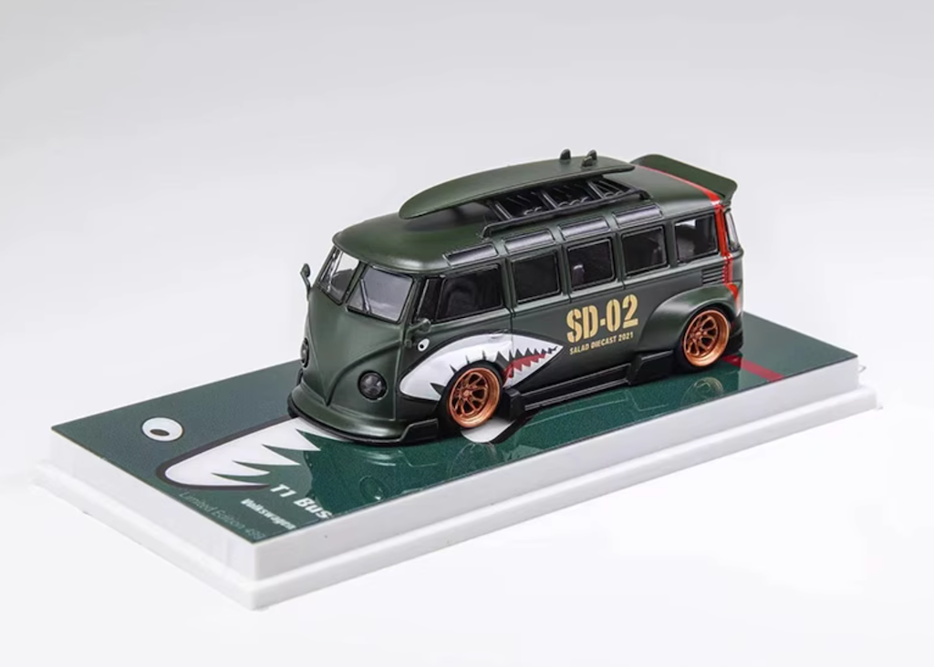 1:64 Flame Green VW T1 Van Camper Bus Kombi Sports Model Diecast Metal Car New