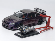 Load image into Gallery viewer, MH 1:18 Purple Skyling GTR R34 Nismo RB26DETT Engine Model Diecast Metal Car
