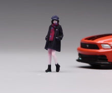 Load image into Gallery viewer, 1:64 Painted Figure Model Miniature Resin Diorama Black Coat Girl Scarf Lady
