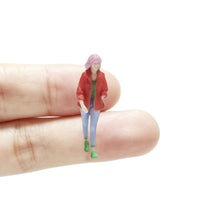 Load image into Gallery viewer, 1:64 Painted Figure Mini Model Miniature Resin Diorama Woman Pink Hair Red Top
