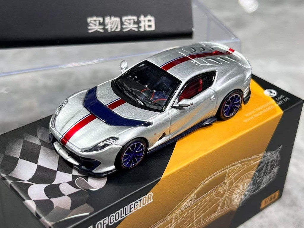 TOC 1:64 Silver Red Stripe 812C Coupe Sports Model Diecast Metal Car New Collection