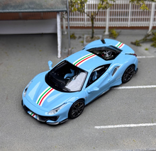 Load image into Gallery viewer, TOC 1:64 Baby Blue 488 Pista Coupe Sports Model Diecast Metal Car New Collection
