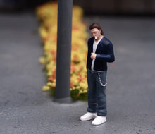 Load image into Gallery viewer, 1:64 Painted Figure Model Miniature Resin Sand Diorama Cool Man In Black Stand
