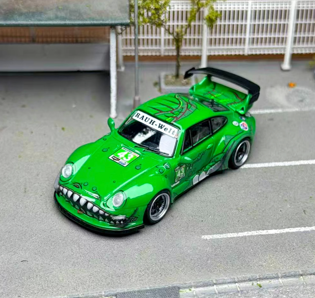 Flame 1:64 Green Dinosaur #43 RWB 993 Sports Model Diecast Metal Car New Collection