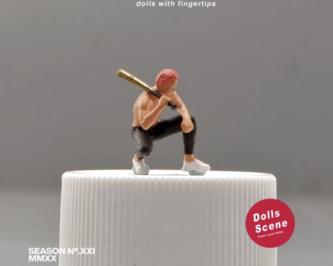 1:64 Painted Figure Mini Model Miniature Resin Diorama BaseballBat Squatting Boy