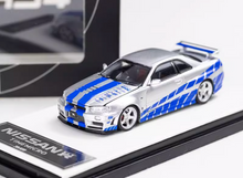 Load image into Gallery viewer, TM 1:64 Silver Blue Skyline GTR R34 FNF Sports Model Diecast Metal Car New Collecction
