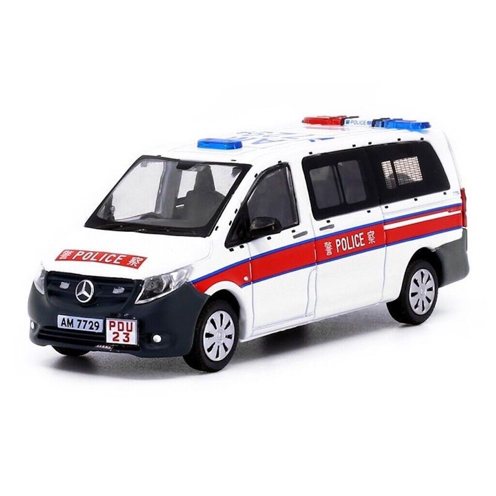 TINY 1:64 White Hongkong Police PDU Benz Vito Van Model Toy Metal Car BN
