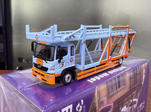 Load image into Gallery viewer, 1:64 Blue Gulf 500 HINO Ranger Double Transport Truck Model Diecast Metal Car
