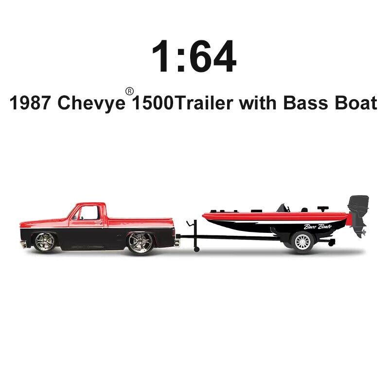Maisto 1:64 1987 Chevye 1500 Trailer Bass Boat Model Diecast Metal Car New