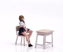 Load image into Gallery viewer, 1:64 Painted Figure Model Miniature Resin Sand Uniform Girl Desk Chair Set
