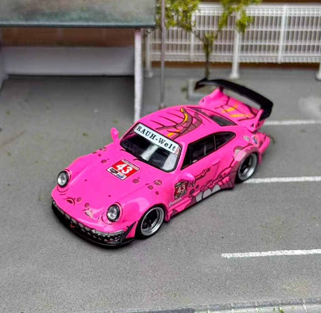 Flame 1:64 Pink Dinosaur #43 RWB 964 Sports Model Diecast Metal Car New Collection