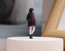 Load image into Gallery viewer, 1:64 Painted Figure Model Miniature Resin Diorama Black Coat Girl Scarf Lady

