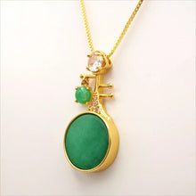 Load image into Gallery viewer, Nature Jade Green Pipa Pendant Necklace Gift Jewelry charm Blessing Lucky New

