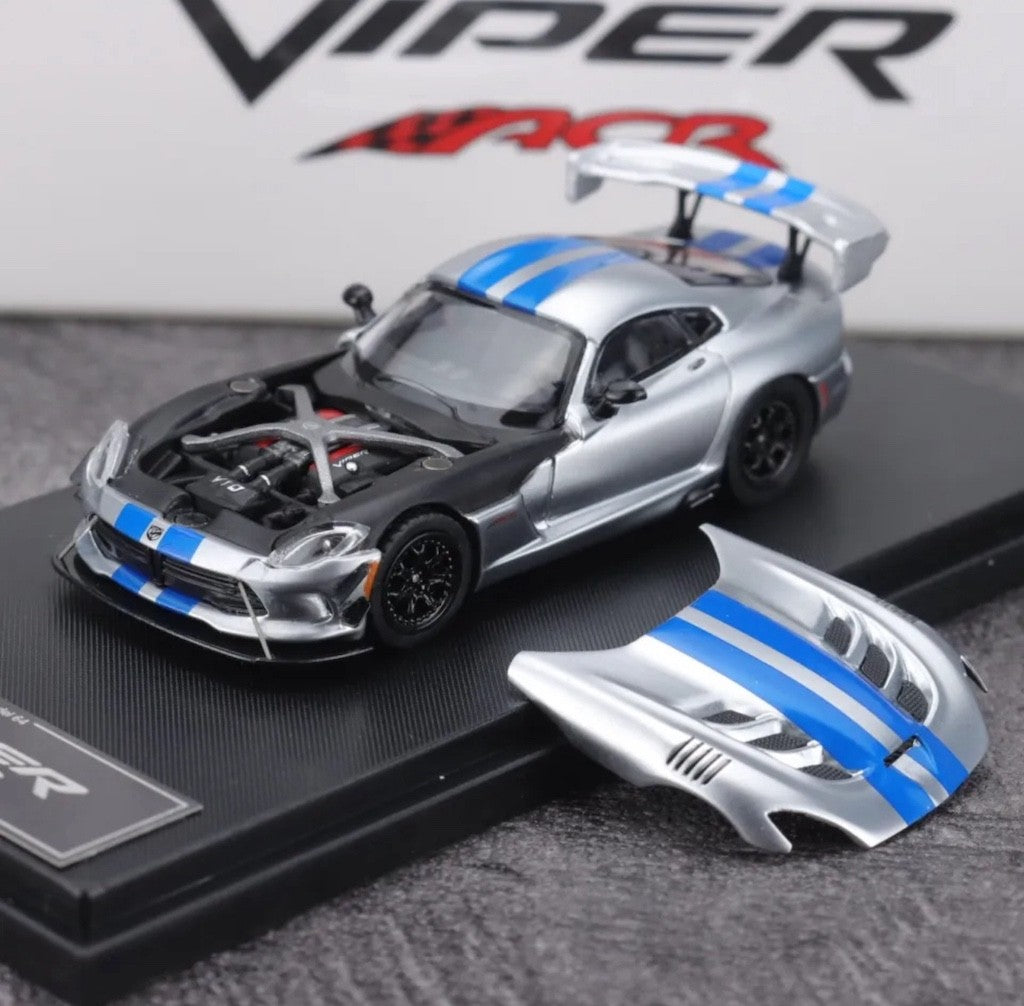 HM 1:64 Silver Blue Viper MK3 ACR Coupe Sports Model Diecast Metal Car New Collection