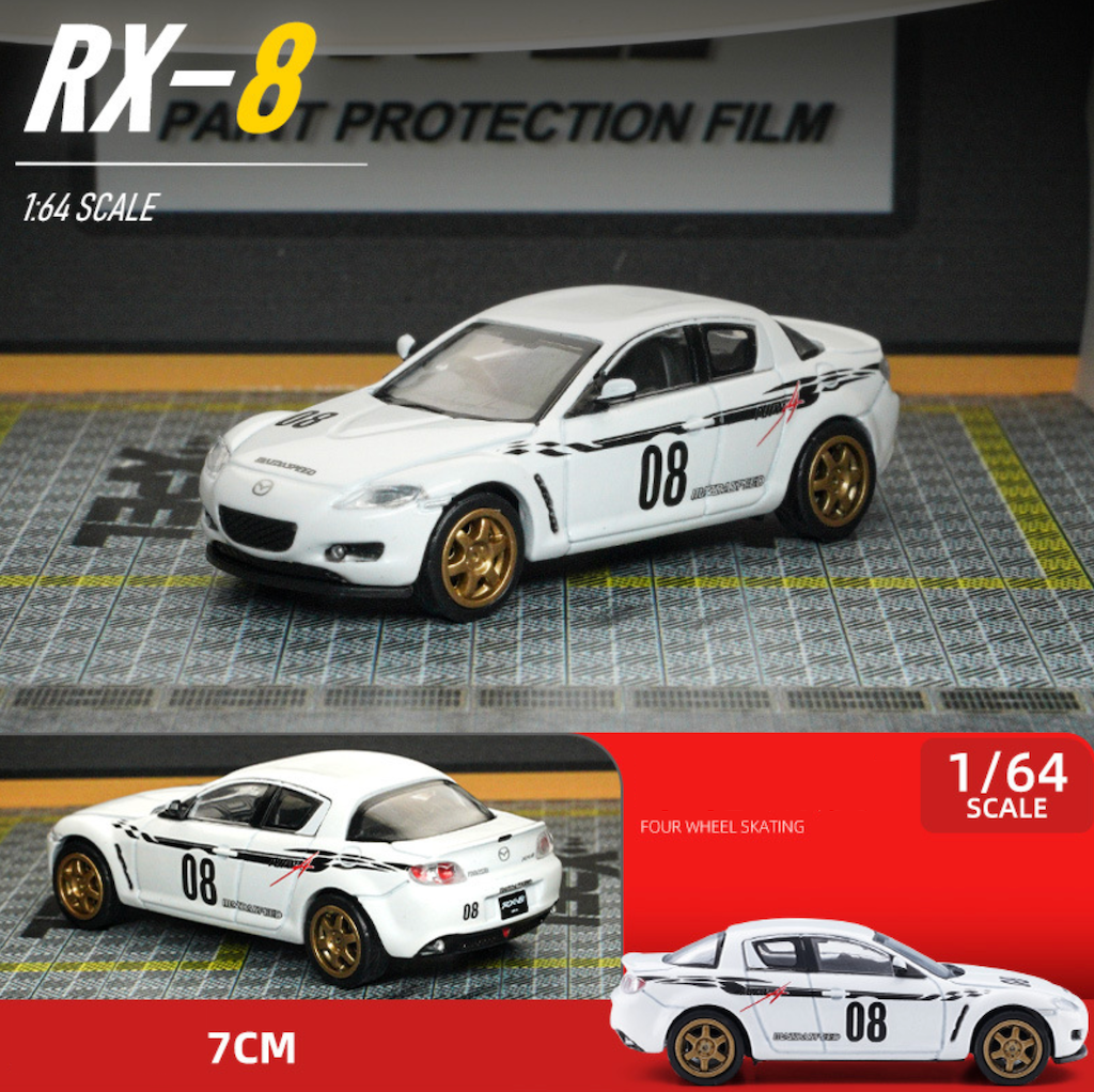 1:64 JDM White Mazda RX8 Racing Sports Model Toy Diecast Metal Car BN