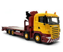 Load image into Gallery viewer, 1:76 Yellow Scania R Flatbed Trailer Crane Truck Model Diecast Metal Car New Collection
