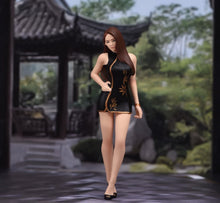 Load image into Gallery viewer, 1:24 Painted Figure Model Miniature Resin Diorama Black Qipao Dress Girl Lady
