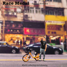 Load image into Gallery viewer, 1:64 Painted Figure Mini Model Miniature Resin Diorama Bicycle Street Boy Black
