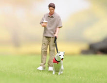 Load image into Gallery viewer, 1:64 Painted Figure Model Miniature Resin Diorama Sand Dog Walking Man Boy Toy New Collection
