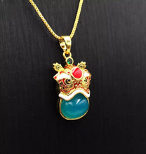 Load image into Gallery viewer, Nature Jade Traditional Lion Pendant Necklace Gift  Jewelry charm Blessing Blue
