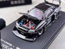 Load image into Gallery viewer, SW 1:64 Black Carbon Skyline GTR ER34 LBWK #8 Sports Model Diecast Metal Car
