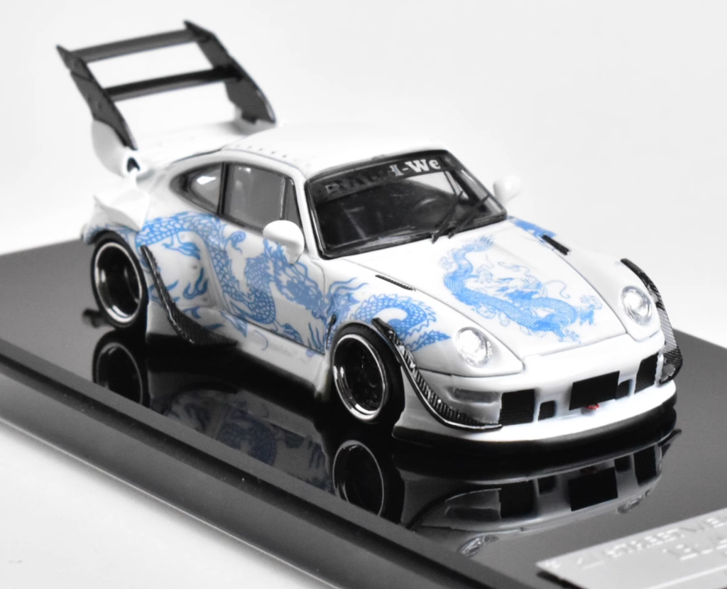SW 1:64 Luminous White 911 RWB 993 Dragon Big Spoiler Model Diecast Metal Car