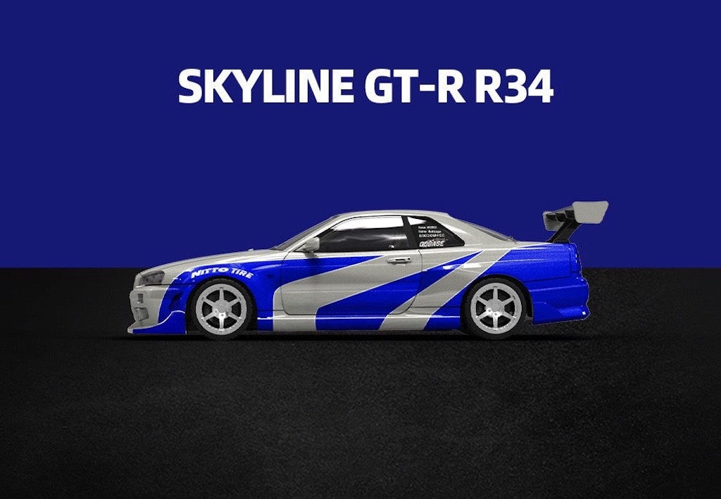 Gt R R34 Fnf Blueprint TM 1:64 FNF Silver Blue Skyline GTR R34 Sports Model Diecast Metal Car ...