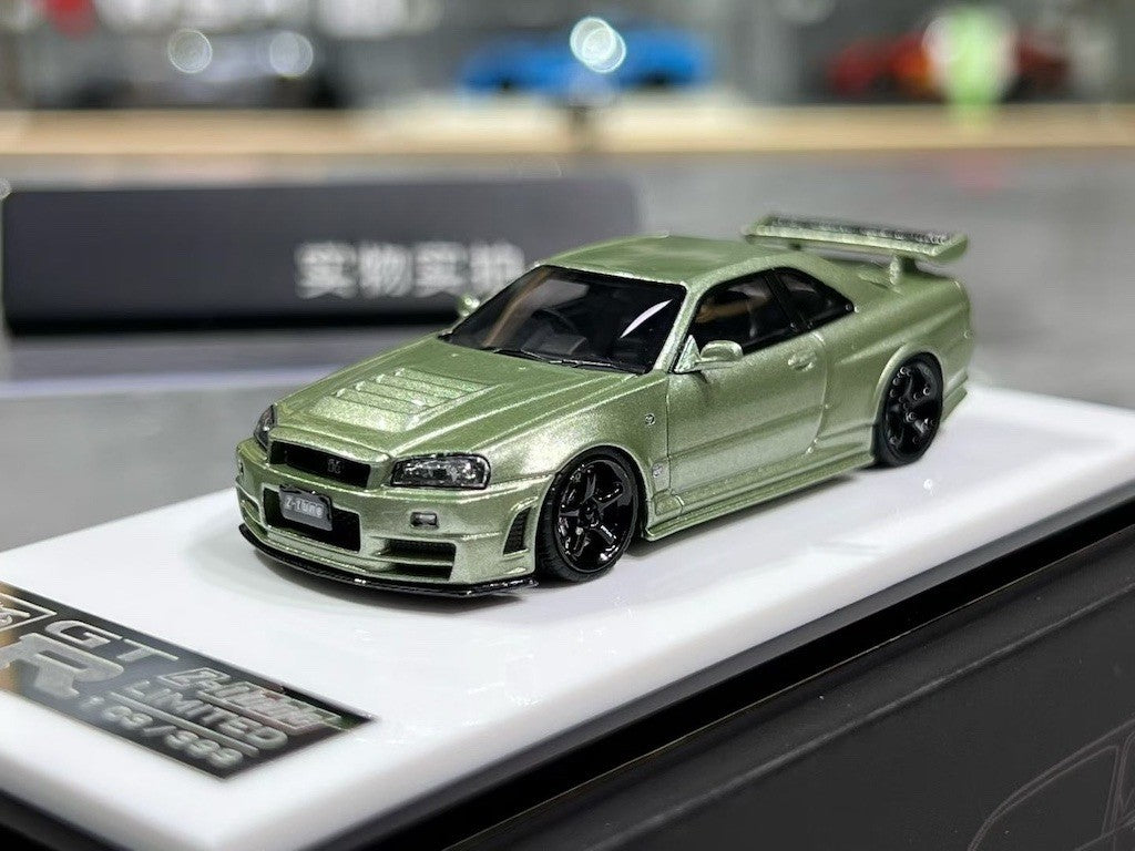 BZMW 1:64 Green Skyline GTR R34 NISMO Z-Tune Sport Model Diecast Resin Car New Collection