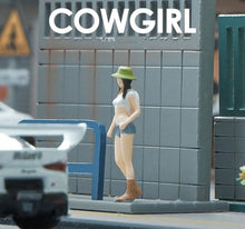 Load image into Gallery viewer, 1:64 Painted Figure Mini Model Toy Miniature Car Scenes Resin Cowgirl Lady Hat
