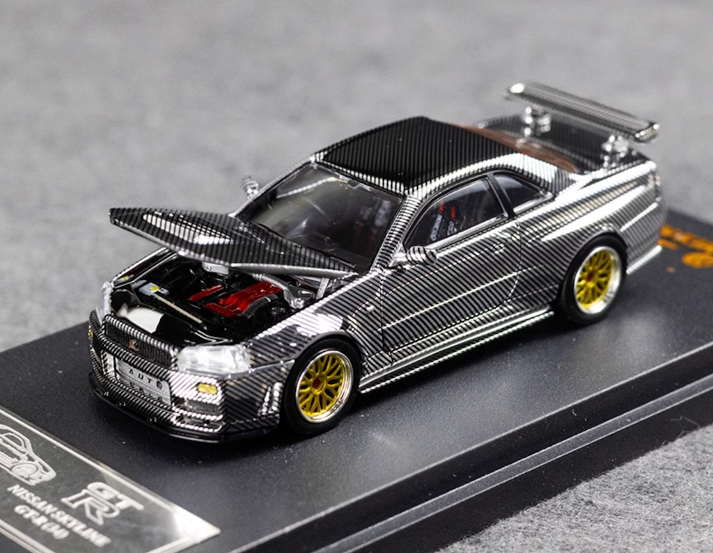 DK 1:64 Silver Carbon Skyline GTR R34 Racing Sport Model Diecast Metal Car New Collection