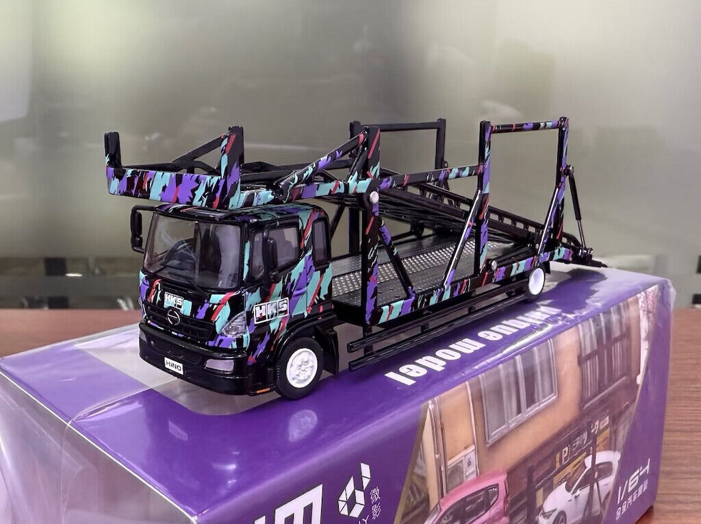 1:64 UM HKS 500 HINO Ranger Double Transport Truck Model Diecast Metal Car New Collection