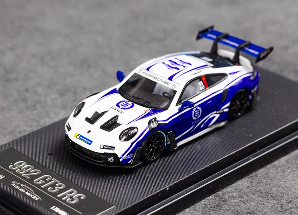 Aurora 1:64 White Blue 992 GT3 RS Sports Model Diecast Metal Car New Collection