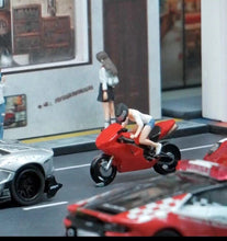 Load image into Gallery viewer, 1:64 Painted Figure Mini Model Miniature Car Scenes Resin Black Helmet Girl Lady
