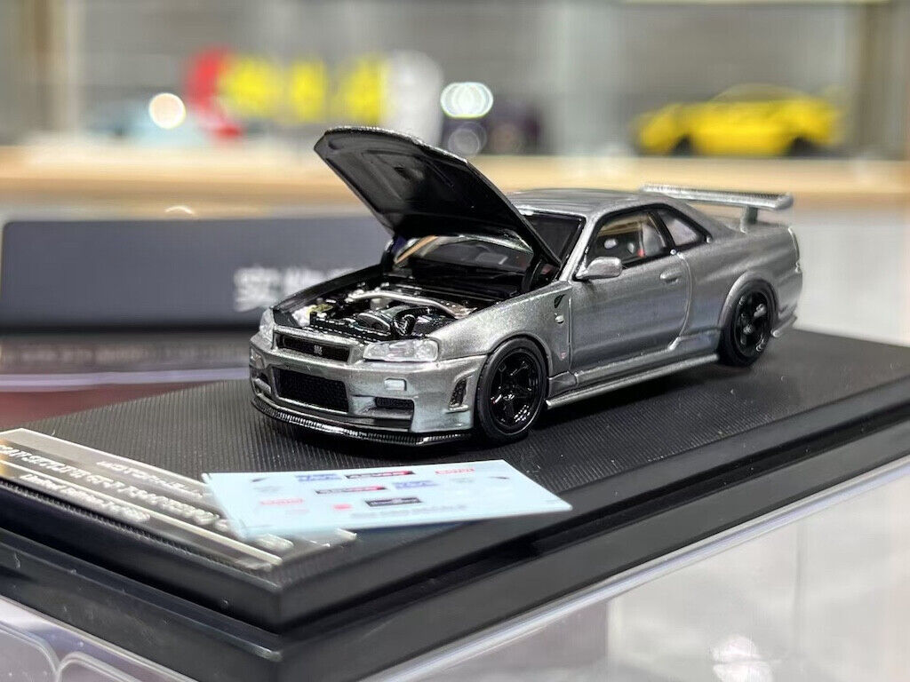 MH 1:64 Gray JDM Skyline GTR R34 NISMO CRS VER Model Diecast Metal Car New Collection
