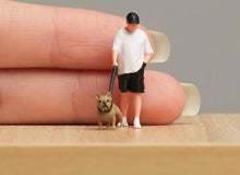 Load image into Gallery viewer, 1:64 Painted Figure Model Miniature Resin Diorama Sand Camera Walking Dog Man
