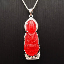 Load image into Gallery viewer, Nature Jade Guanyin Pendant Necklace Gift Jewelry charm Blessing Lucky New Red S
