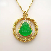 Load image into Gallery viewer, Nature Jade Laughing Budha Round Pendant Necklace Gift Jewelry charm Blessing
