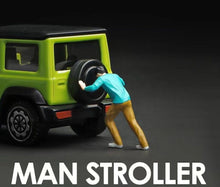 Load image into Gallery viewer, 1:64 Painted Figure Mini Model Miniature Resin Diorama Sand Pushing Stroller Man
