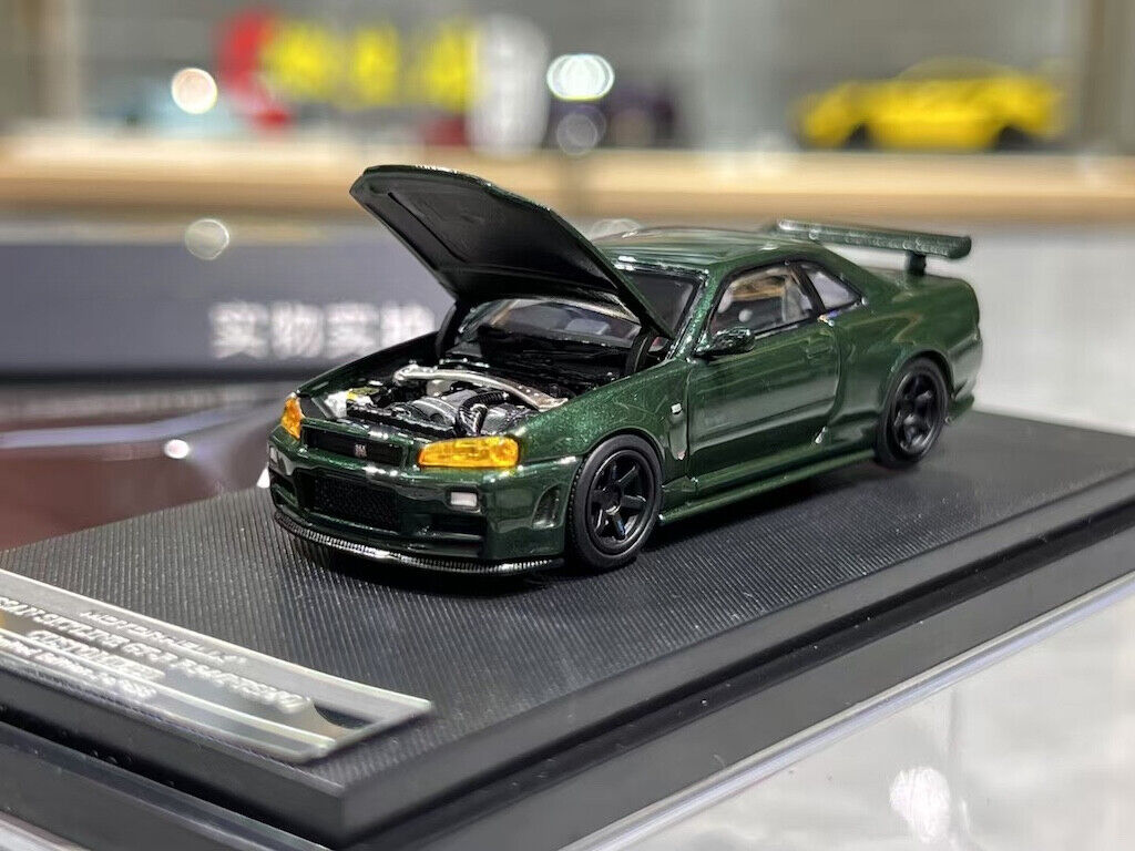 MH 1:64 Green Skyline GTR R34 NISMO CRS VER Sports Model Diecast Metal Car New Collection