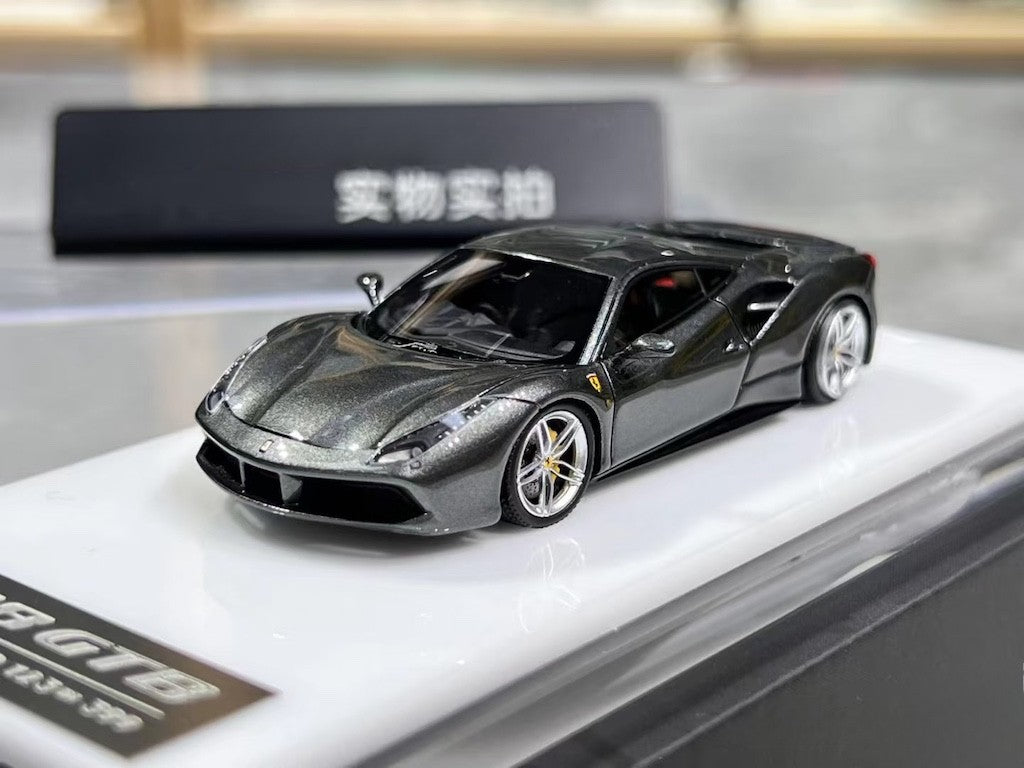 1:64 CL Gray 488 GTB Hard Top Sports Model Diecast Resin Car New Collection