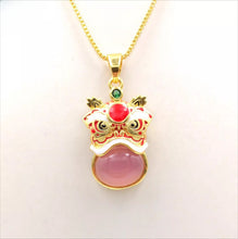 Load image into Gallery viewer, Nature Jade Traditional Lion Pendant Necklace Gift  Jewelry charm Blessing Pink
